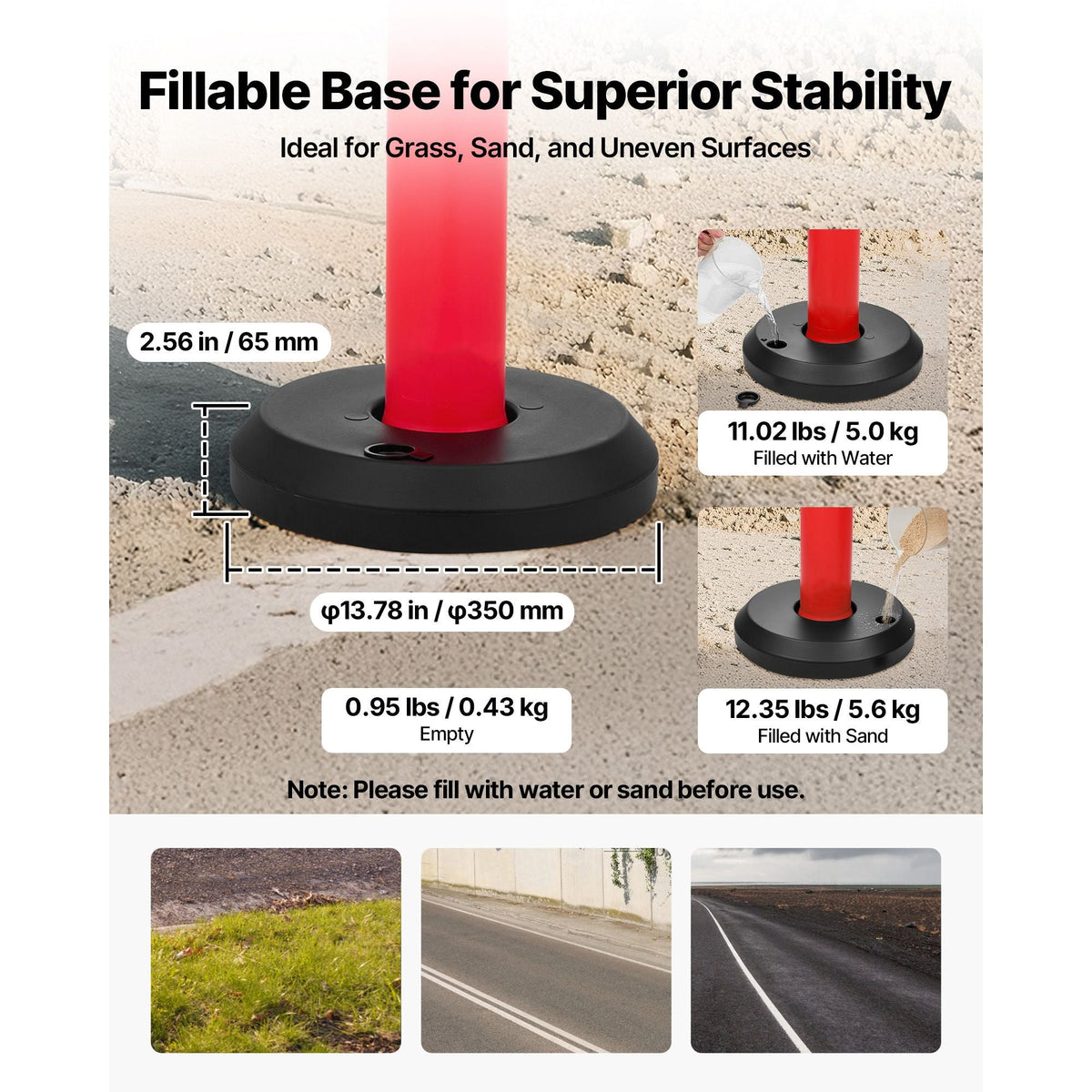 9 Pack Traffic Delineator Posts, 48 inches Traffic Safety Cones with Fillable Base and Reflective Strips, Heavy Duty Delineator Posts for Construction Site, Parking Lot, Crowd Control, Red