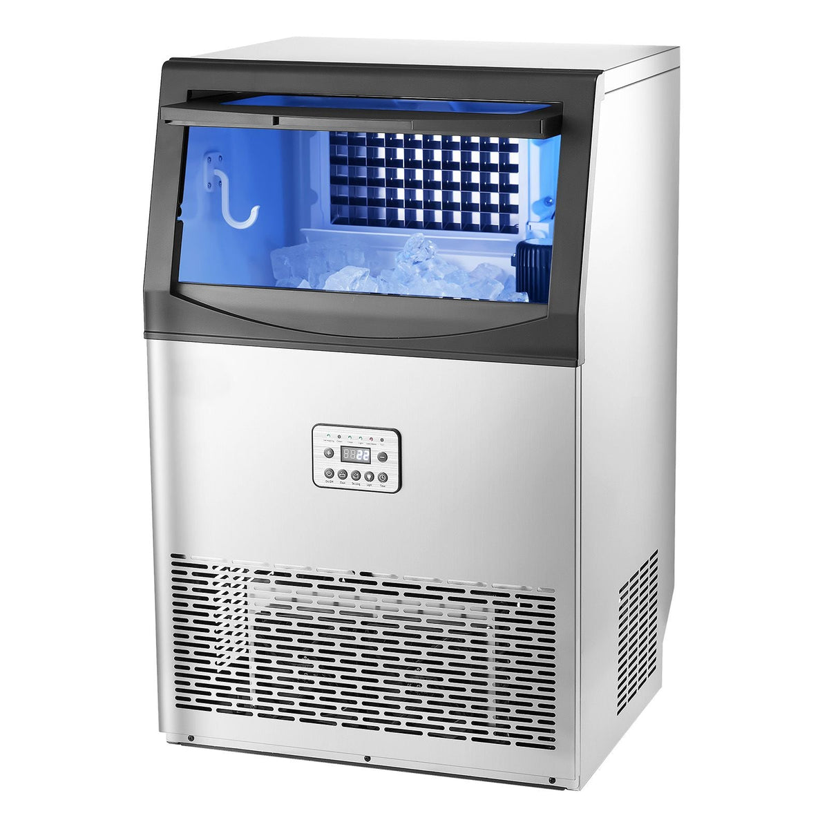 90lbs/24H Commercial Ice Maker Machine, 33lbs Storage Capacity Ice Maker with Drain Pump, 50 Ice Cubes in 15 Minutes, LED Digital Display Freestanding Self-Cleaning for Bar Office Restaurant