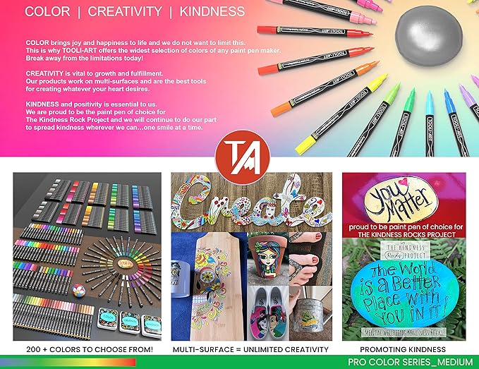 TOOLI-ART 22 Acrylic Paint Markers Paint Pens Pro Color Series Set 3mm Medium Tip for Rock Painting, Glass, Mugs, Wood, Metal, Glass Paint, Canvas, DIY. Non Toxic, Waterbased, Quick Drying (GREENS)