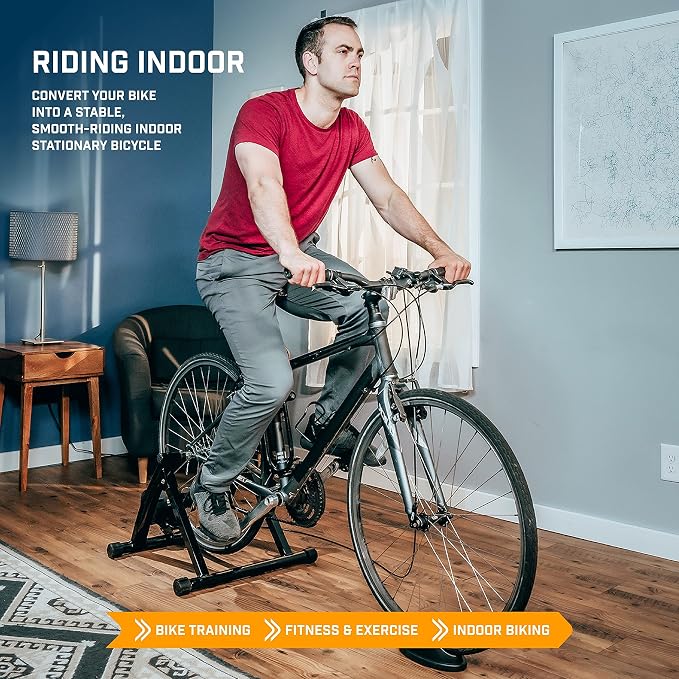 Alpcour Magnetic Bike Trainer Stand for Indoor Riding – with Bike Trainer 4-Tier Riser Block for Front Wheel with Anti-Skid Design