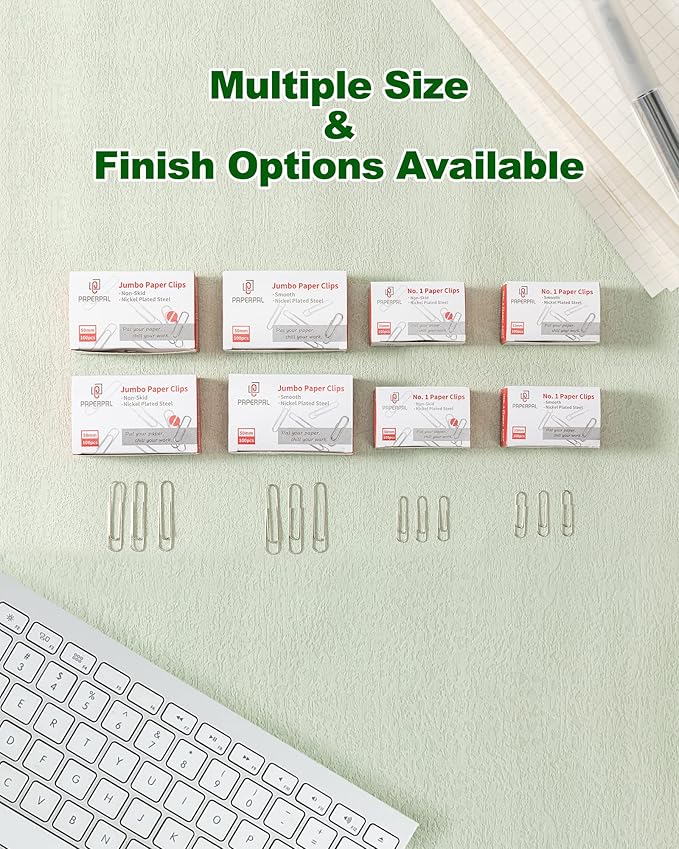 PAPERPAL Paperclips for Office School & Personal Use, #1 Smooth Paper Clip (1-2/7"), 2000 Medium Paper Clips (20 Boxes of 100 Each), Silver