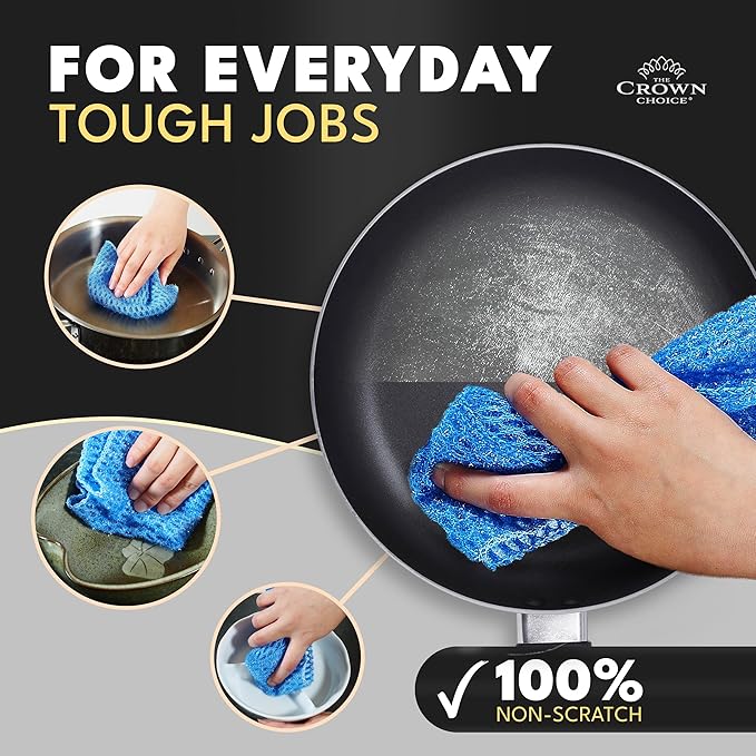 Non-Scratch Dish Scrubbers for Cleaning Dishes & Kitchen - Replace Kitchen Sponges with Non-Abrasive Scrubbing Pads - Scouring Pad for Household (Pack of 12)