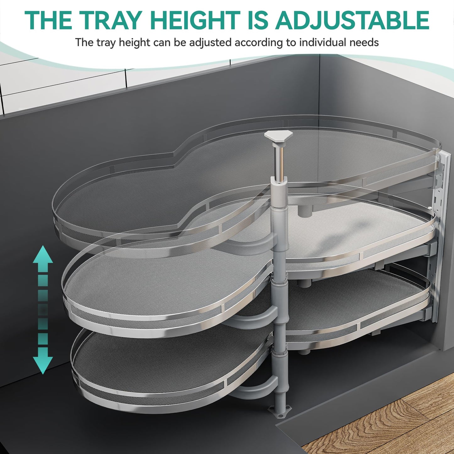 YITAHOME Blind Corner Cabinet Pull Out Organizer, Right Swing Soft-Close Swing-Out Cabinet Organizer with Adjustable Height, 2-Tier 32" Corner Cabinet Lazy Susan for Corner Cabinet Blind Shelf, Gray