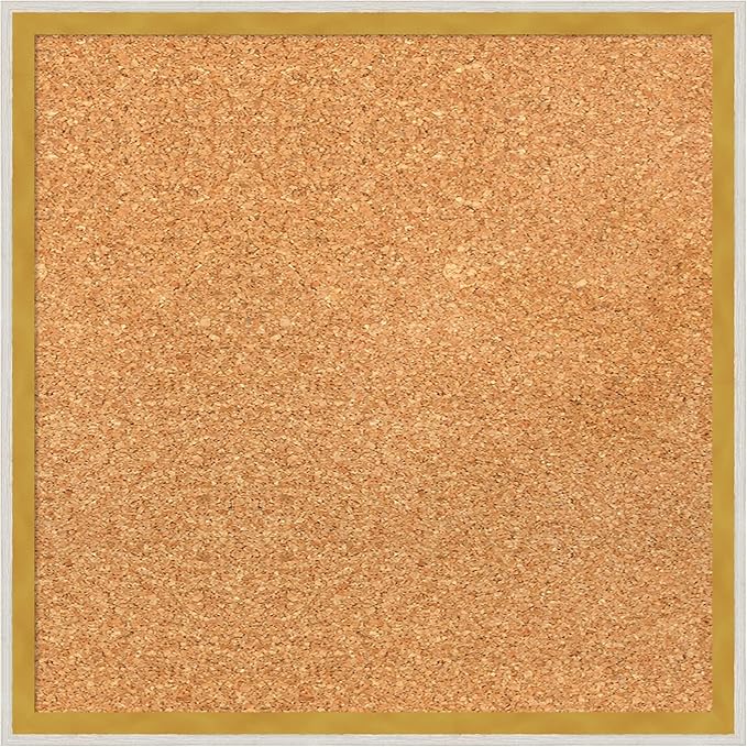 Amanti Art Natural Cork Board for Wall, 17x17 Vision Board with White Frame, Small Corkboard Office Decor for Home Organization, Modern Corkboard Pinboard to Display Items for Home Organization in
