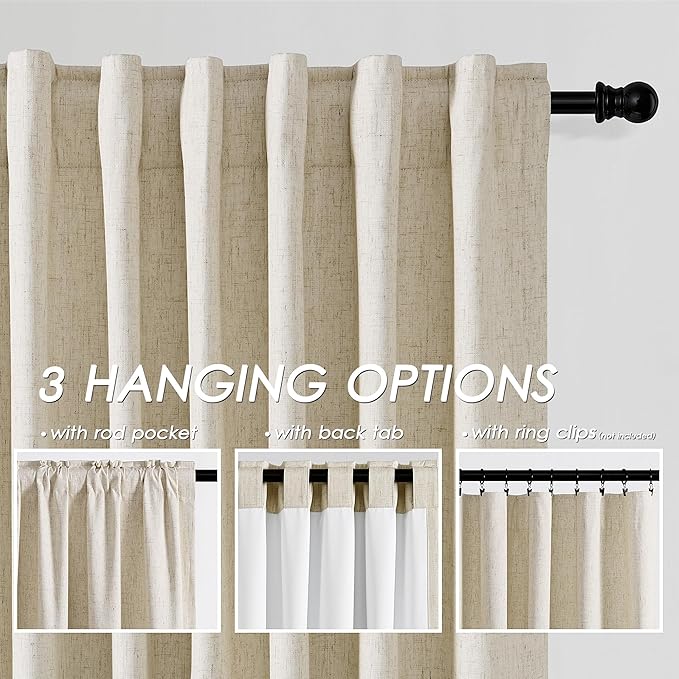Beige Blackout Linen Curtains 94 inch Length 2 Panels for Living Room Oatmeal Pinch Pleated Black Out Drapes Farmhouse Rustic Room Darkening Total Blackout Window Curtain Bedroom 94 inches Long