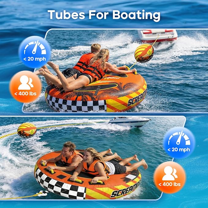 K-Musculo Towable Tubes for Boating - 2-3 Person Boat Tubes & Towables, EVA Foam Pads, Drainage, Super Safe Handle, Quick Connector