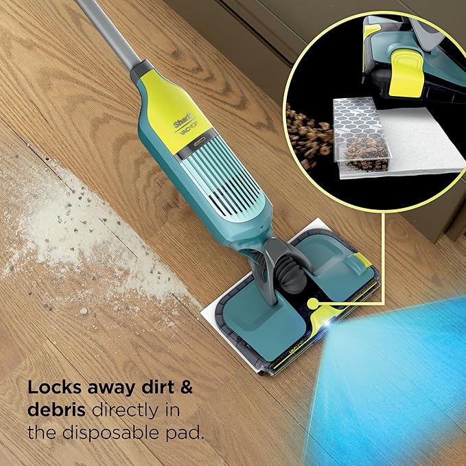Shark VACMOP Reveal New Cordless Hard Floor Cleaner, Vacuum & Spray Mop, Powerful Suction, Lightweight, Illumination Light, Includes 4 Disposable Pads, 12oz Pet Multi-Surface Cleaning Solution, VM401