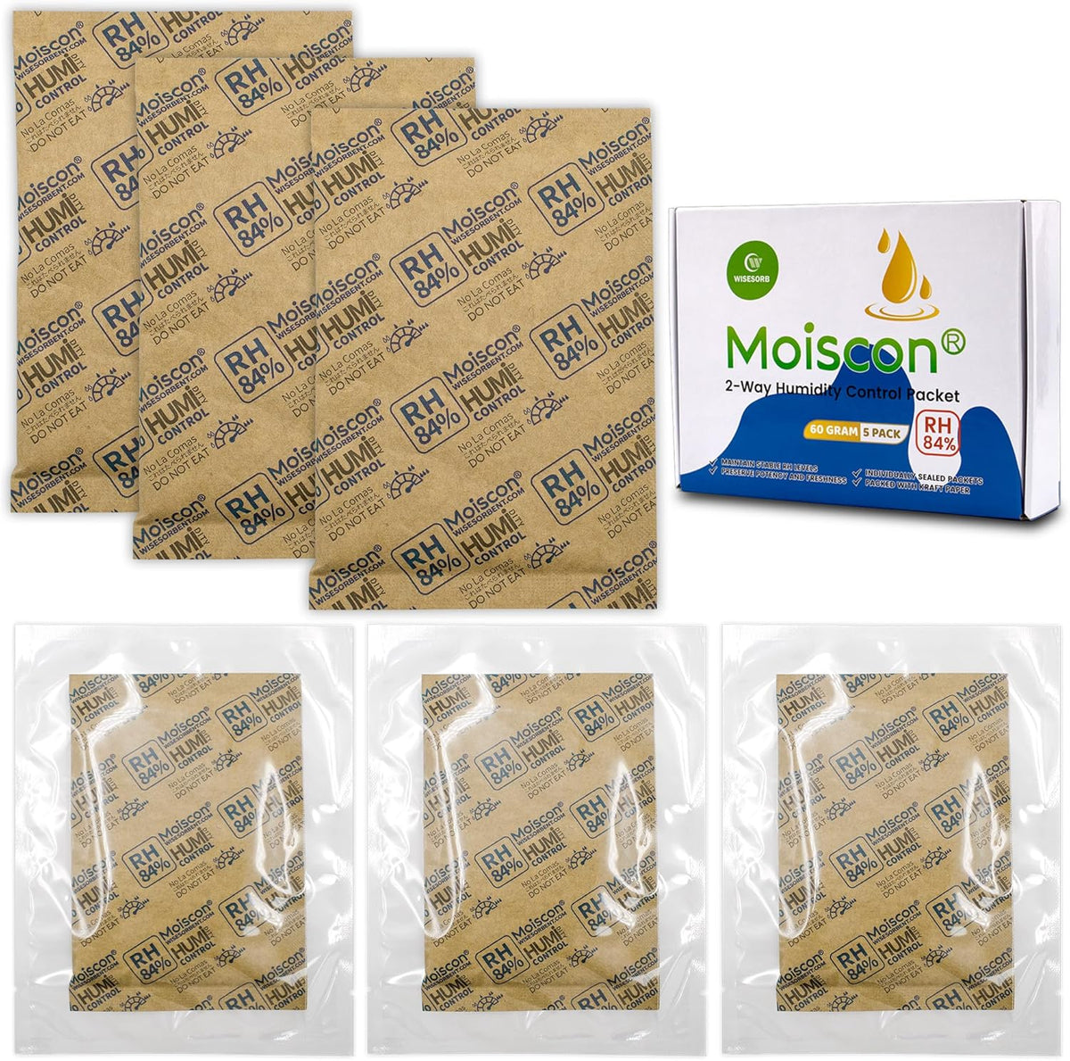 84% Two-Way Humidity Control Packs for Storing 1 lb â Size 60 â 10 Pack â Seasoning Packets Moisture Control Packets Individually Wrapped, Humidifier Packs for Season Wood Humidifier Boxes