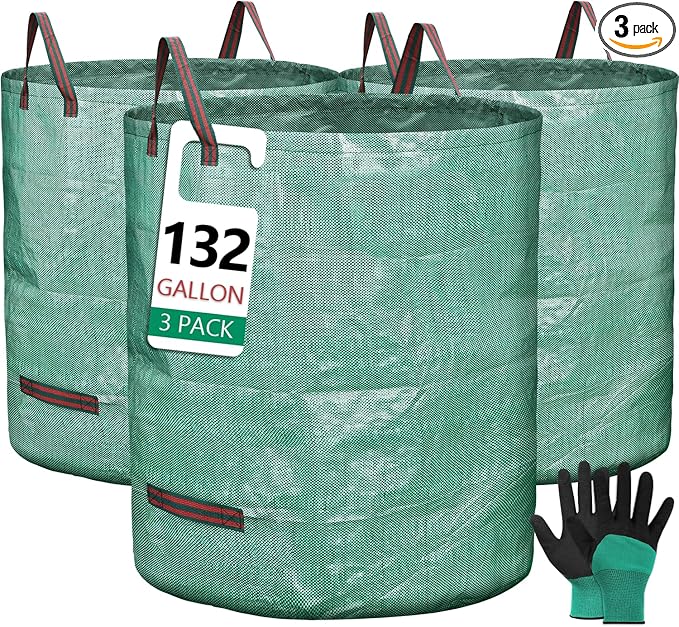3 Pack 132 Gallon Reusable Yard Waste Bags Heavy Duty Lawn and Leaf Bags Yard Waste Container Garden Grass Bags