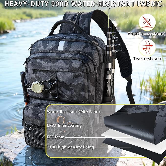 Fishing Backpack with Tackle Boxes and Rod Holder, 24L Fishing Sling Bag with Fishing Lures Kit, Fishing Gear Bag Gifts for Men Women - Camo Backpack