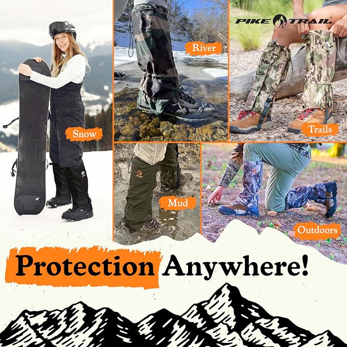Pike Trail Adjustable Leg Gaiters - Lightweight, Waterproof - Leg Guards for Men & Women - Hiking Essentials Ideal for Hunting, Trekking & Fishing - 1 Pair