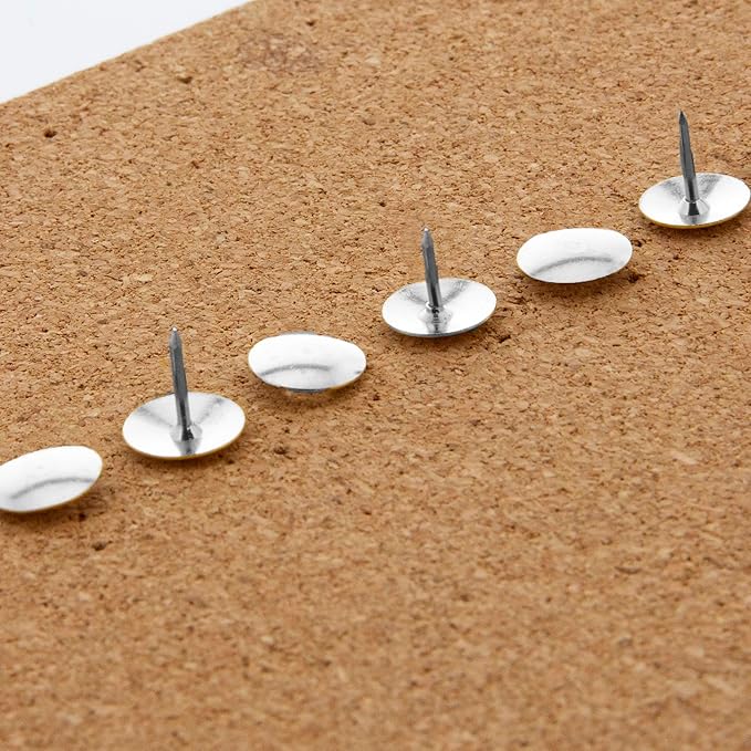 BAZIC Push Pins, Nickel Silver Flat Head Steel Point Thumb Tacks Pin for Cork Bulletin Board Map Posters Picture Office School (200/pack), 1-Pack…