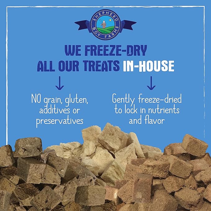 Shepherd Boy Farms Freeze Dried Dog and Cat Treats, Pork Heart, All Natural Single Ingredient Freeze-Dried Treat & Snacks, Made in USA, High Protein, Essential Nutrition of Raw Dog Food, 8oz