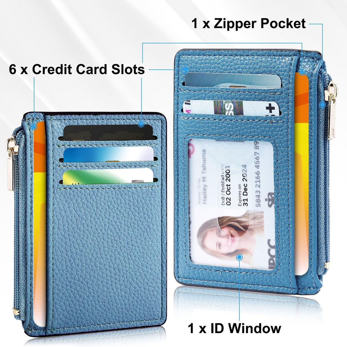 Tipmile Credit Card Holder for Women Slim Minimalist Front Pocket RFID Blocking Wallet Small Compact Card Case with ID Window, Sky Blue
