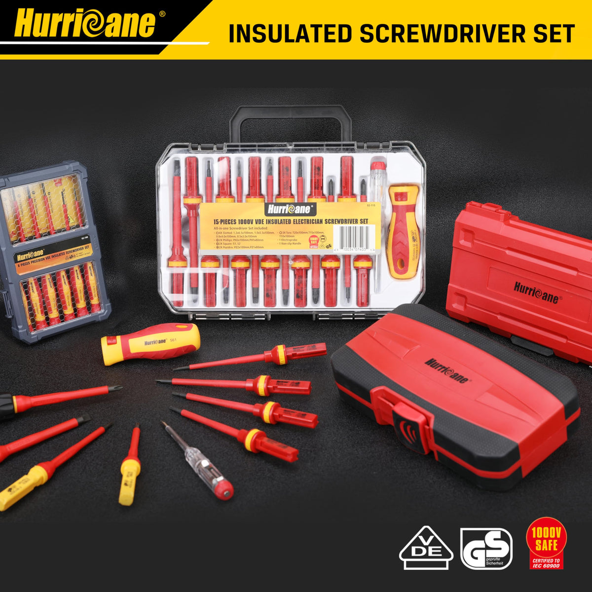 HURRICANE 1000V Precision Insulated Screwdriver Set, 6 Piece Insulated Electrician Screwdriver Set with Magnetic Tips for Electrical Repairs. Slotted(1.8mm, 2.0mm, 2.5mm, 3.0mm), Phillips(PH00, PH0)