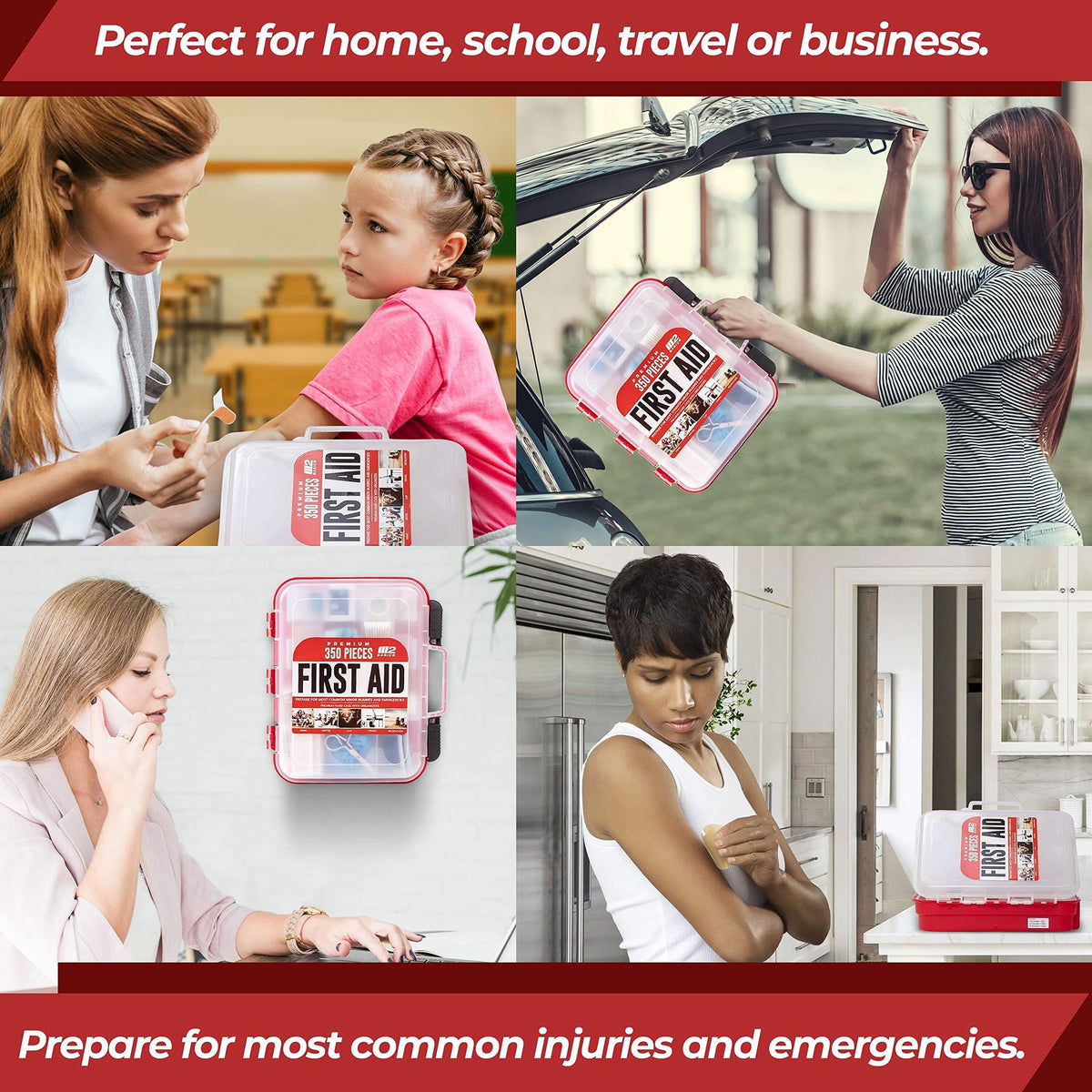 M2 BASICS Professional 350 Piece First Aid Kit | Business, Home, Car | Hard Case, Dual Layer, Wall Mountable | Emergency Kit, Emergency Medical Kit