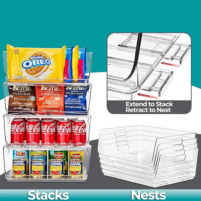 Sorbus Stackable Storage Bins - Clear Open Front Pantry Organizer for Kitchen Organization - Acrylic Bins (Large 2 Pack)