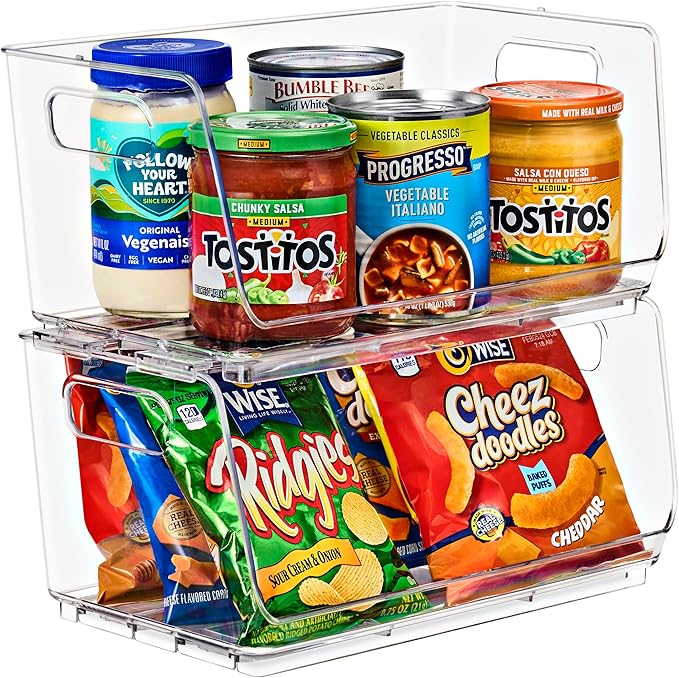 Sorbus Stackable Storage Bins Open Front - Clear Stackable Storage Bins - Pantry Bins for Storage and Organization - Acrylic Stackable Bins for Kitchen - Clear Pantry Organizer Bins (Small 2 Pack)