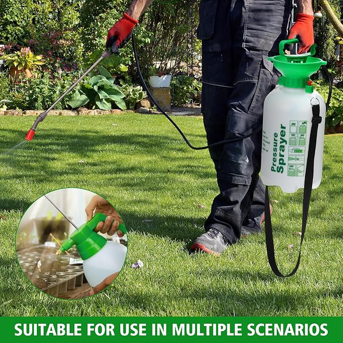Tioncy 2 Pack 1.35 Gallon Pump Pressure Sprayer & 0.53 Gallon Handheld Garden Pump Sprayer with Adjustable Brass Nozzle Water Mist Spray Bottle for Lawn Garden Plants Weed Sprayer Cleaning Solutions