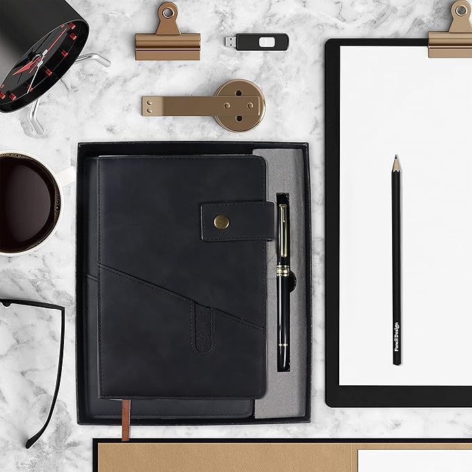 A5 Lined Leather Journal Notebook,Hardcover Journal Set with Pen and Gift Box,100Pages 100gsm Thick Ruled Paper Daily Diary for Men Women School,Travel,Business,Work,Writing 5.9" X 8.4"