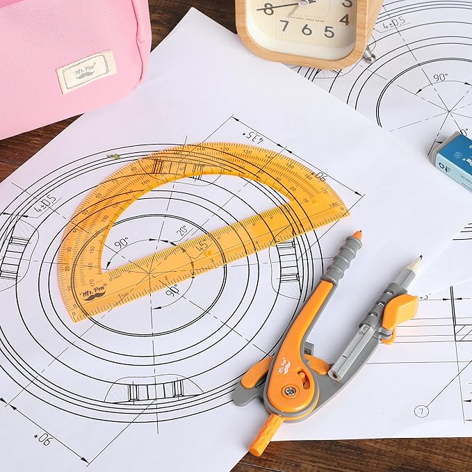 Mr. Pen- Compass and Protractor Set, Dark Orange, Compass Geometry Tool, Protractor and Compass Set, Compass Drawing Tool, Drawing Compass, Geometry Compass, Math Compass for Geometry