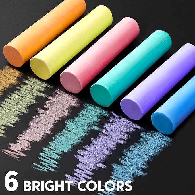24 PCS Washable Sidewalk Chalks Set Non-Toxic Jumbo Chalk for Schools, Outdoor Art Play, Paint on Chalkboard, Blackboard and Playground (6 Colors))
