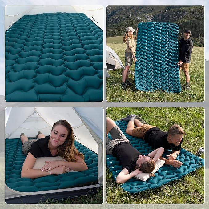 Naturehike Camping Sleeping Pad, Ultralight Inflatable Sleeping Mat with Pillow &Air Pump Sack, 3.74 Inch Lightweight Air Mattress for Camping, Backpacking, Hiking, Traveling
