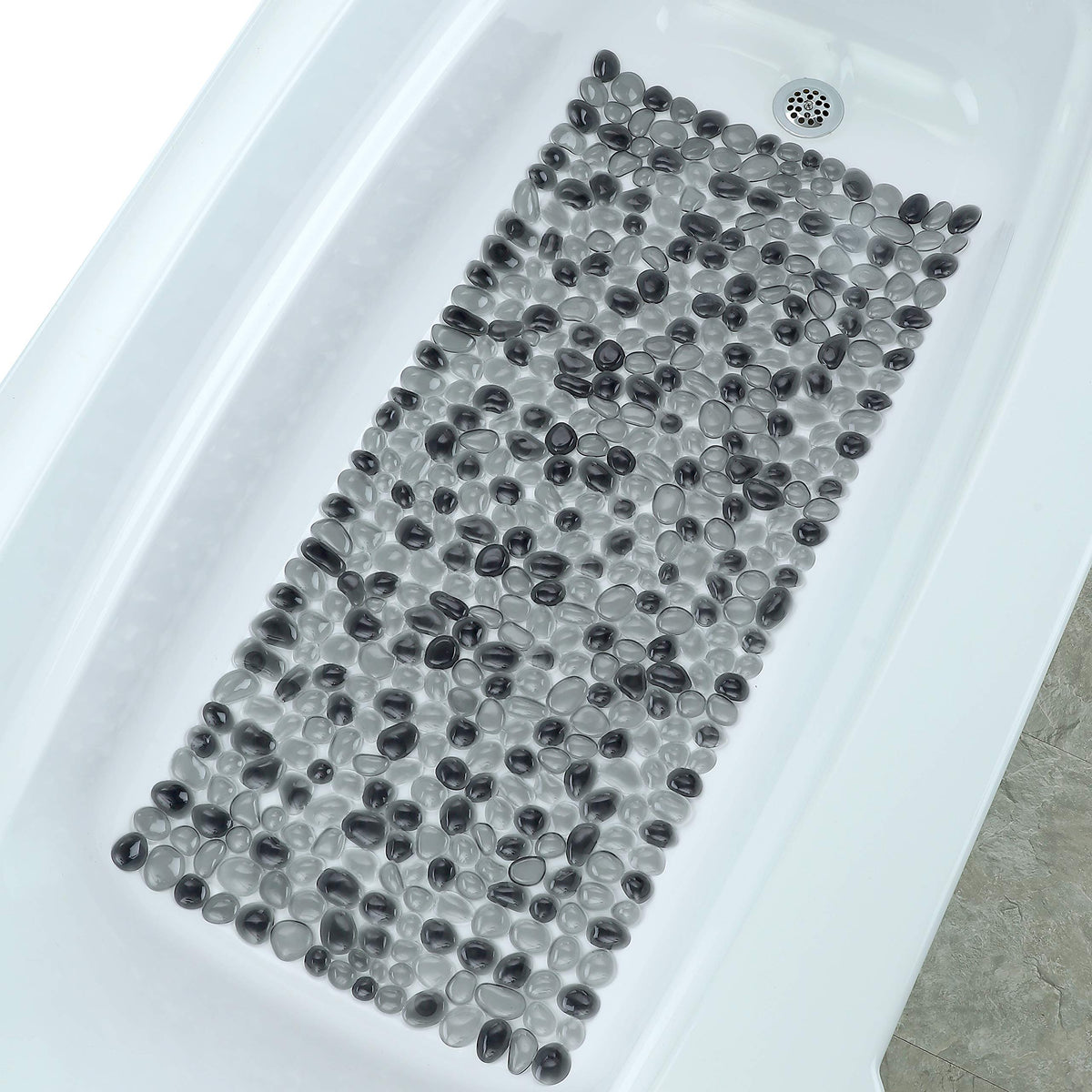 SlipX Solutions Extra Long Deep Foot Massager Bath Tub & Shower Mat 38x17 | Non-Slip, 188 Suction Cups | Feels Great on Tired Feet, Looks Like River Rock | Machine Washable, Dark Gray Pebbles