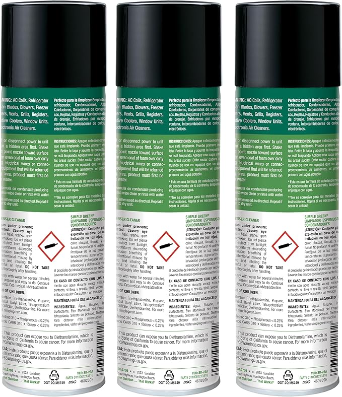 Simple Green Foaming Coil Cleaner 20oz Aerosol (Pack of 3)