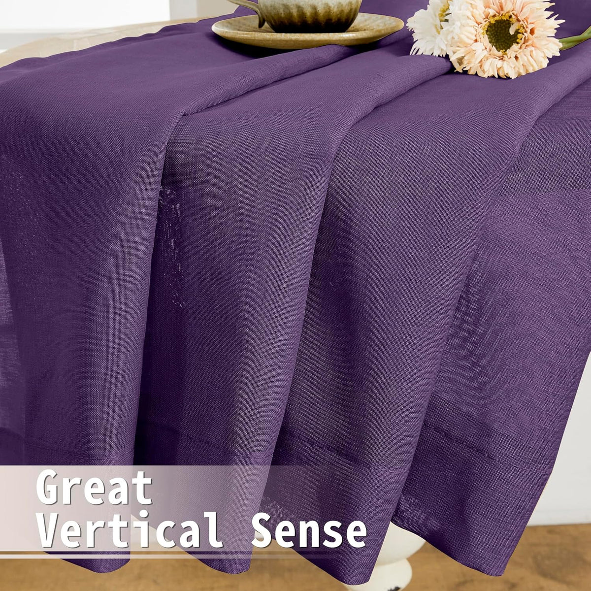 Tollpiz Sheer Door Curtains Closet Linen Textured Curtains Sheer Doorway Light Filtering Voile Rod French Door Pocket Curtain Patio Glass Door, 25 x 72 inches Long, Royal Purple, Set of 1 Panel