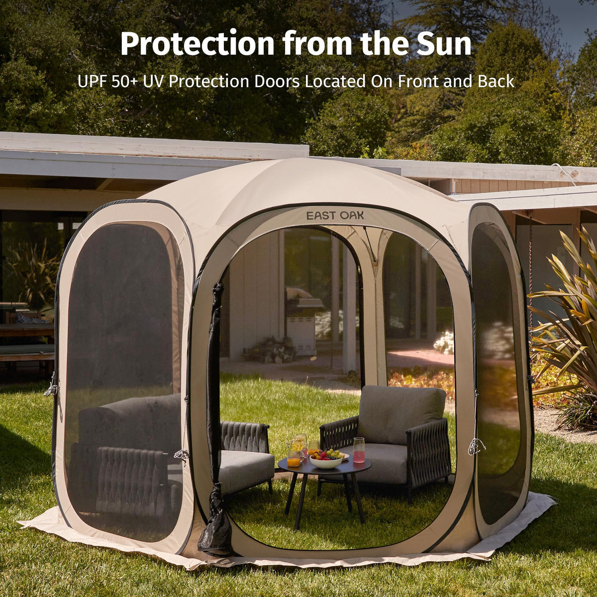 EAST OAK Screen House Tent Pop-Up, Portable Screen Room Canopy Instant Screen Tent 10 x 10 FT with Carry Bag for Patio, Backyard, Deck & Outdoor Activities, Beige
