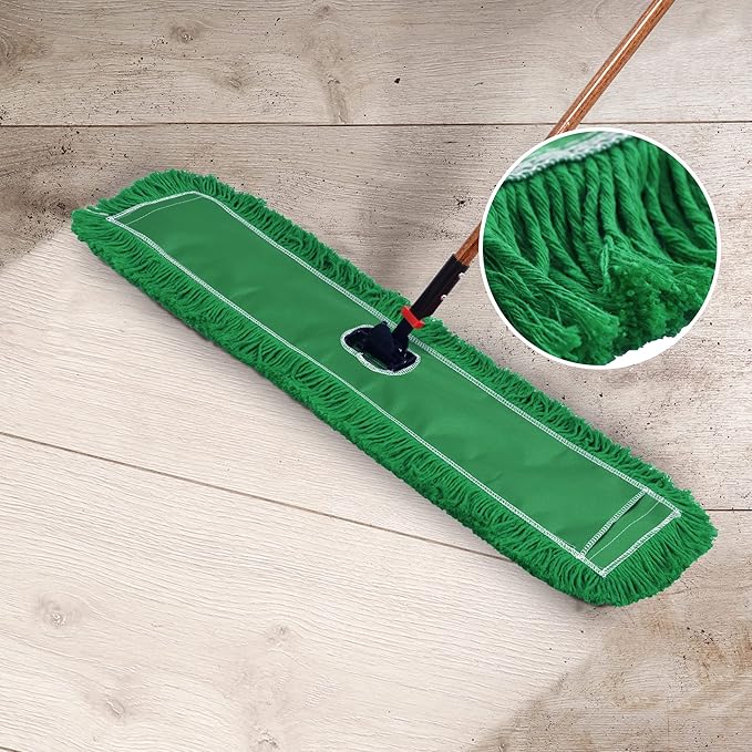Matthew Cleaning 36'' Industrial Strength Cotton Dust Mop Refill Washable Replacement Heads for Residential & Commercial Use Fit Standard Dust Mop Frames, Hardwood, Concrete Floors Green 12 Pack