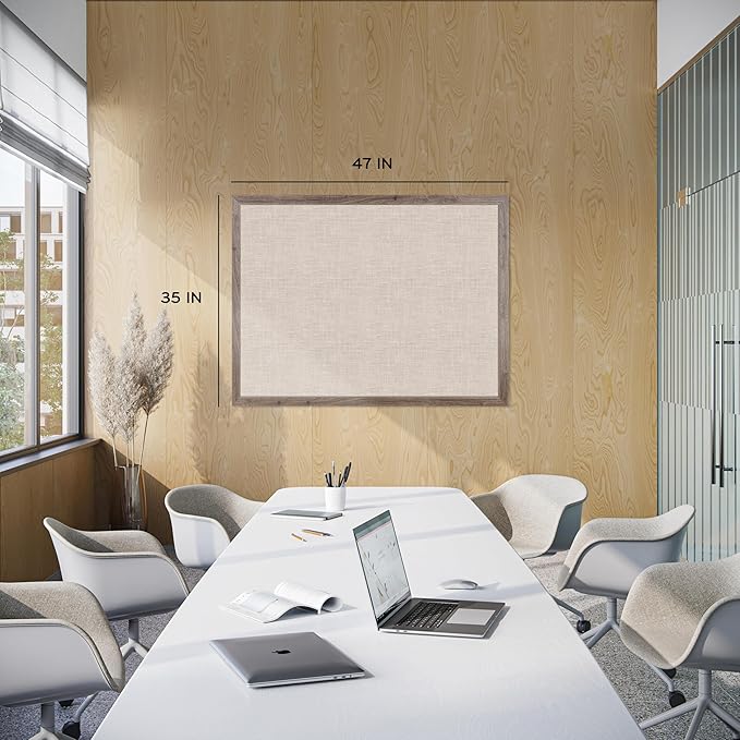 U Brands Linen Bulletin Board, 47"x35", Rustic Wood Style Frame, Industrial Grade Pinning Surface