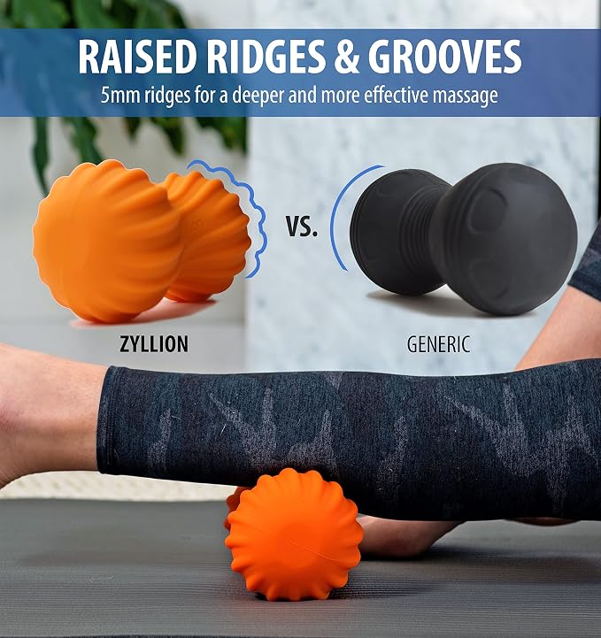 Zyllion Vibrating Peanut Massage Ball with 4 Modes - Cordless Rechargeable Electric Deep Tissue Massager Roller for Muscle Pain Relief, Orange, ZMA-30