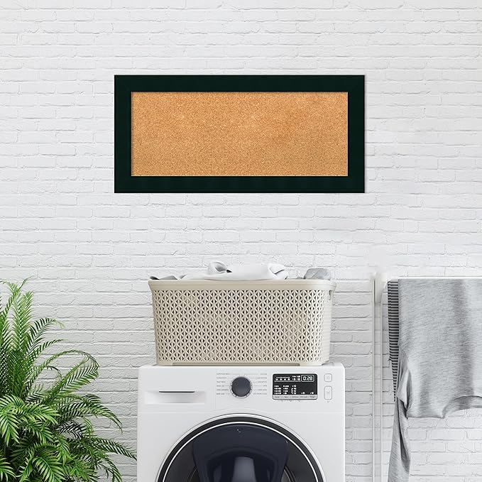 Amanti Art Natural Cork Board for Wall, 16x34 Vision Board with Black Wood Frame, Medium Corkboard Office Decor for Home Organization, Modern Corkboard Pinboard to Display Items for Home Organization
