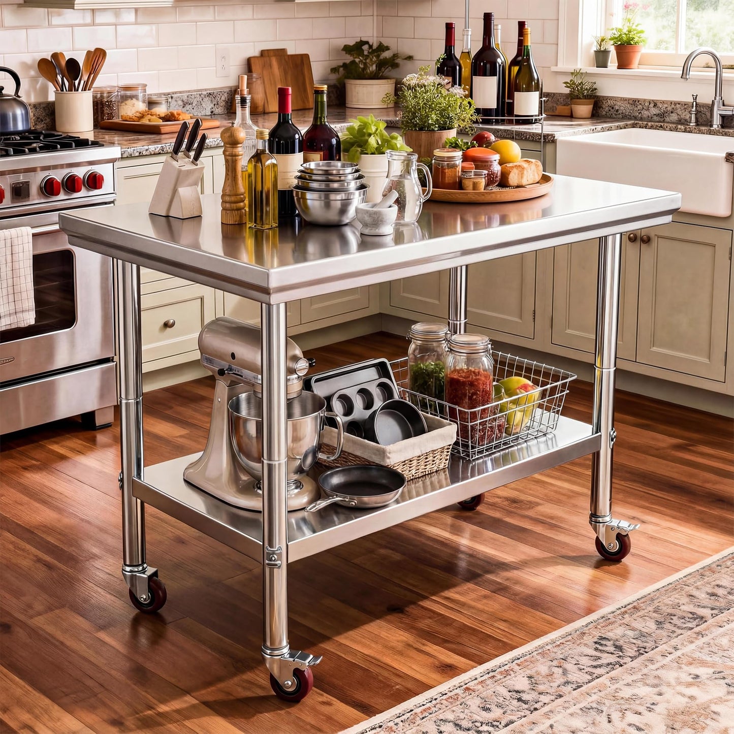 DWVO 30x24in Stainless Steel Table, NSF Metal Prep Worktable with Adjustable Shelf & Wheels for Kitchen Restaurant Hotel Garage Warehouse Home