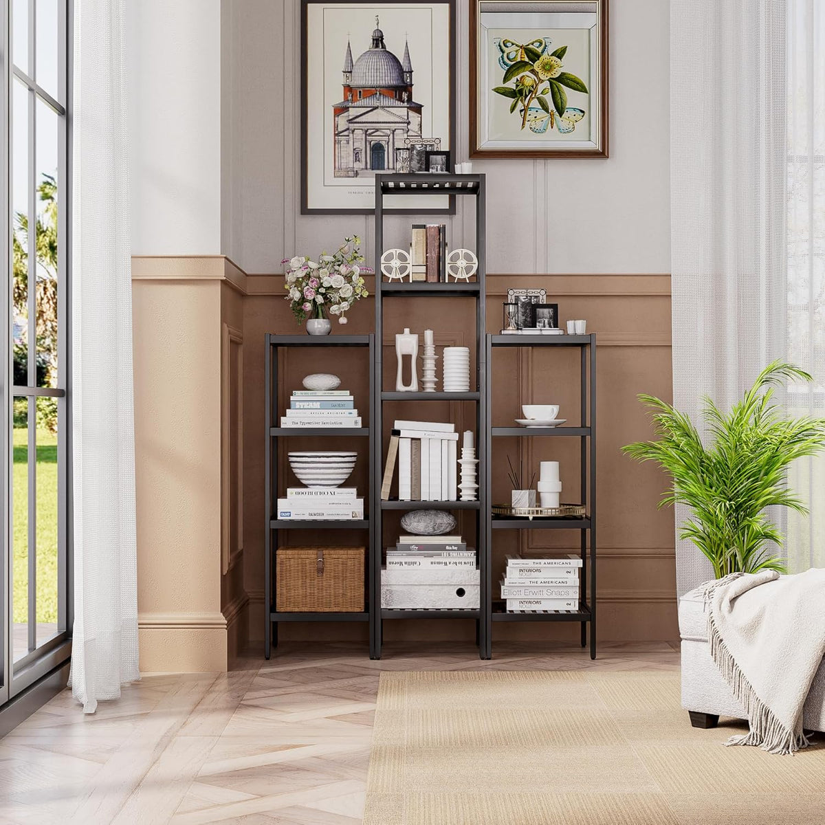 SMIBUY Bathroom Storage Shelf, 4-Tier Bamboo Rack Organizer, Multifunctional Shelving Unit for Living Room Bedroom Kitchen (Black)