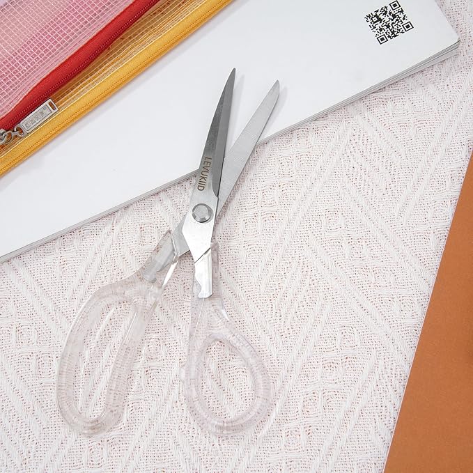 9 Inch All Purpose Scissors for Adults - Ins Style Clear Handle, 2Cr13 Stainless Steel Sharp Blade - Ideal for Fabric Crafts, Tailor's Shears - All-Purpose Fabric Scissors, Crafting & Office