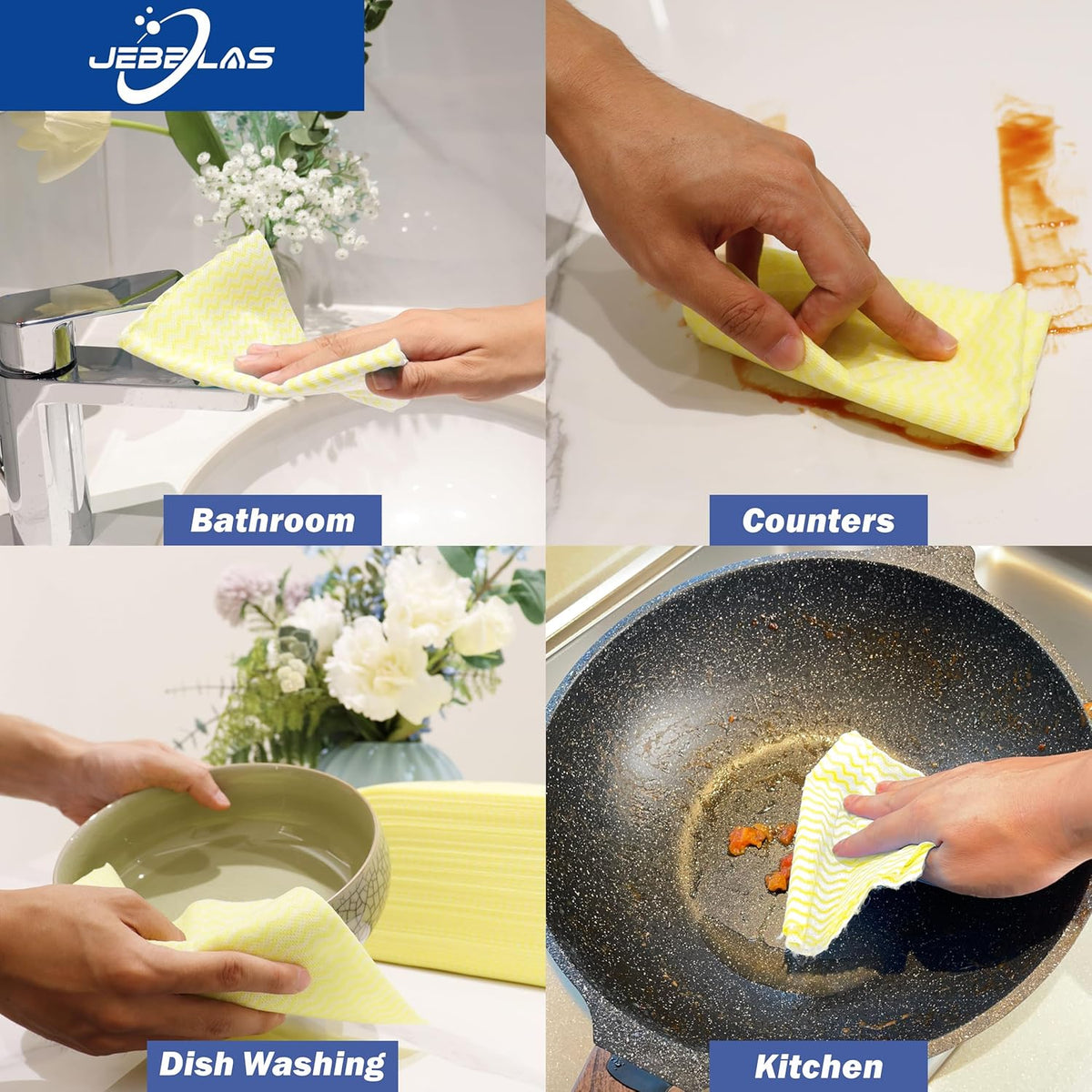 JEBBLAS Reusable Cleaning Cloths Handi Wipes Reusable Cloths Dry Cleaning Cloths Dish Towel Dish Cloths Handy Cleaning Wipes,Pack of 100, Yellow