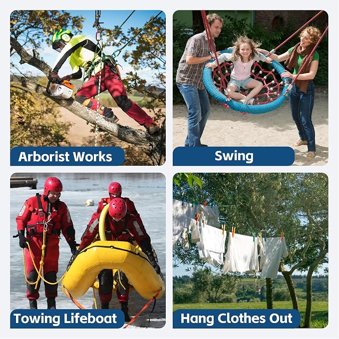 Arborist Climbing Rope (1/2in X 50ft) 48 Strands Polyester for Tree Work Climbing Pulling Swing Sailing