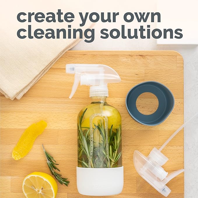Vine Creations Glass Spray Bottles for Cleaning Solutions, Clear Glass Spray Bottle with Silicone Sleeve, 16 oz Empty Spray Bottles for Cleaning, Plant Spray Bottle, Mist and Stream Nozzle - 2 Pack