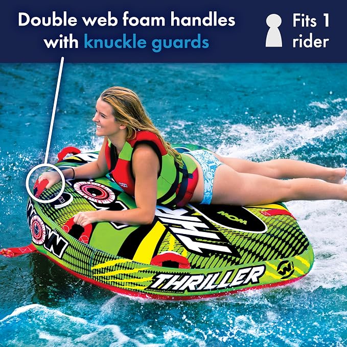 Wow Sports – Thriller Towable Deck Tube for Boating – 1 Person 170 lbs Capacity – Inflatable Boat Tube for Water Sports – Youth & Adults
