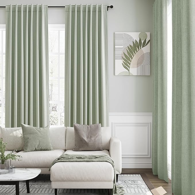 Full Black Out Mist Sage Window Curtains 84 Inches Long Back Tab Rod Pocket Cooling Noise Reducing Thermal Insulated 100% Blackout 2 Panels Set for Bedroom Neutral Rustic Curtains Drapes 52x84