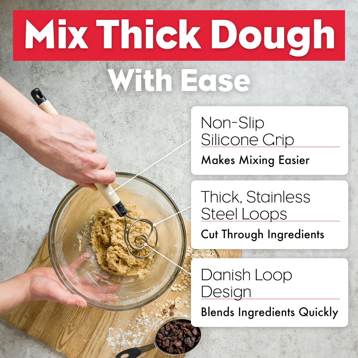 Brod & Taylor Dough Whisk - Heavy Duty Dishwasher-Safe Mixing Tool