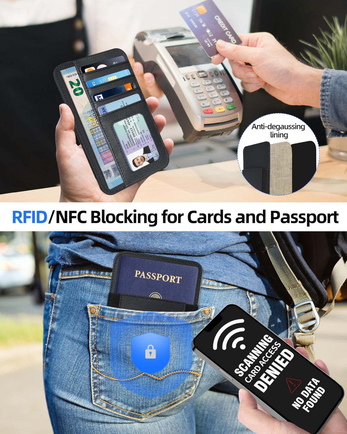 HiWe Passport Holder for Travel, Minimalist RFID Passport Holder, Leather Passport Wallet Cover Case for Men & Women, ID Window, Black