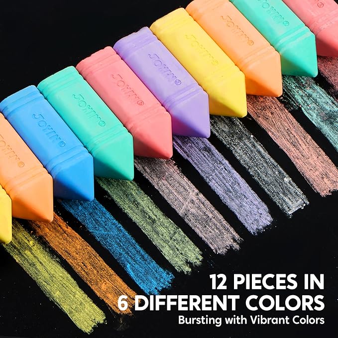 JOYIN 12 PCS Jumbo Sidewalk Chalk with 6 Colors, Washable Sidewalk Chalk for Kids, Non-Toxic School Supplies, Outdoor Games, Playground Accessories