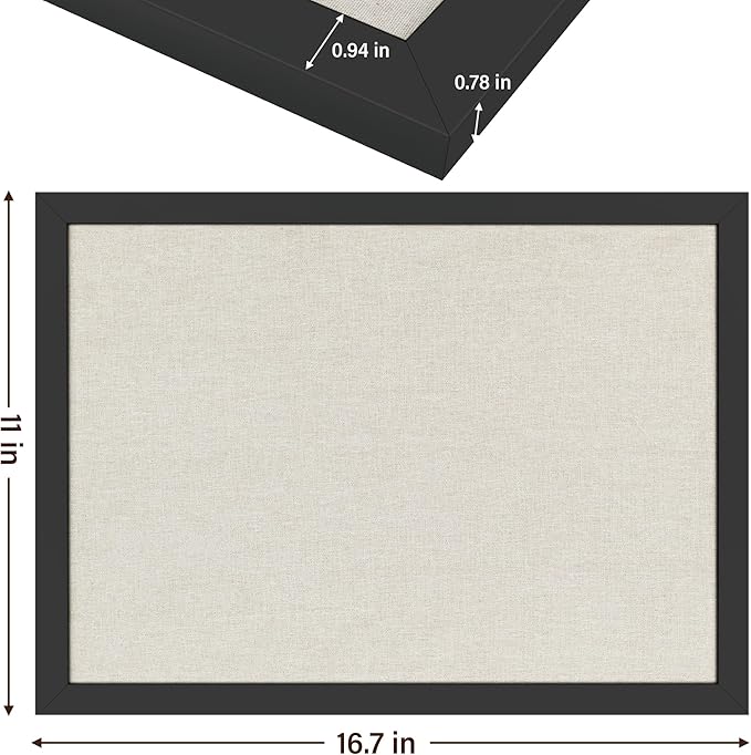 Cork Board Bulletin Board 16.7" x 11", 2-Pack Small Linen Corkboards with Frame for Walls, Cute Picture Display Pin Board Vision Board for Room School Office Bedroom 25 Pushpins Vintage Black