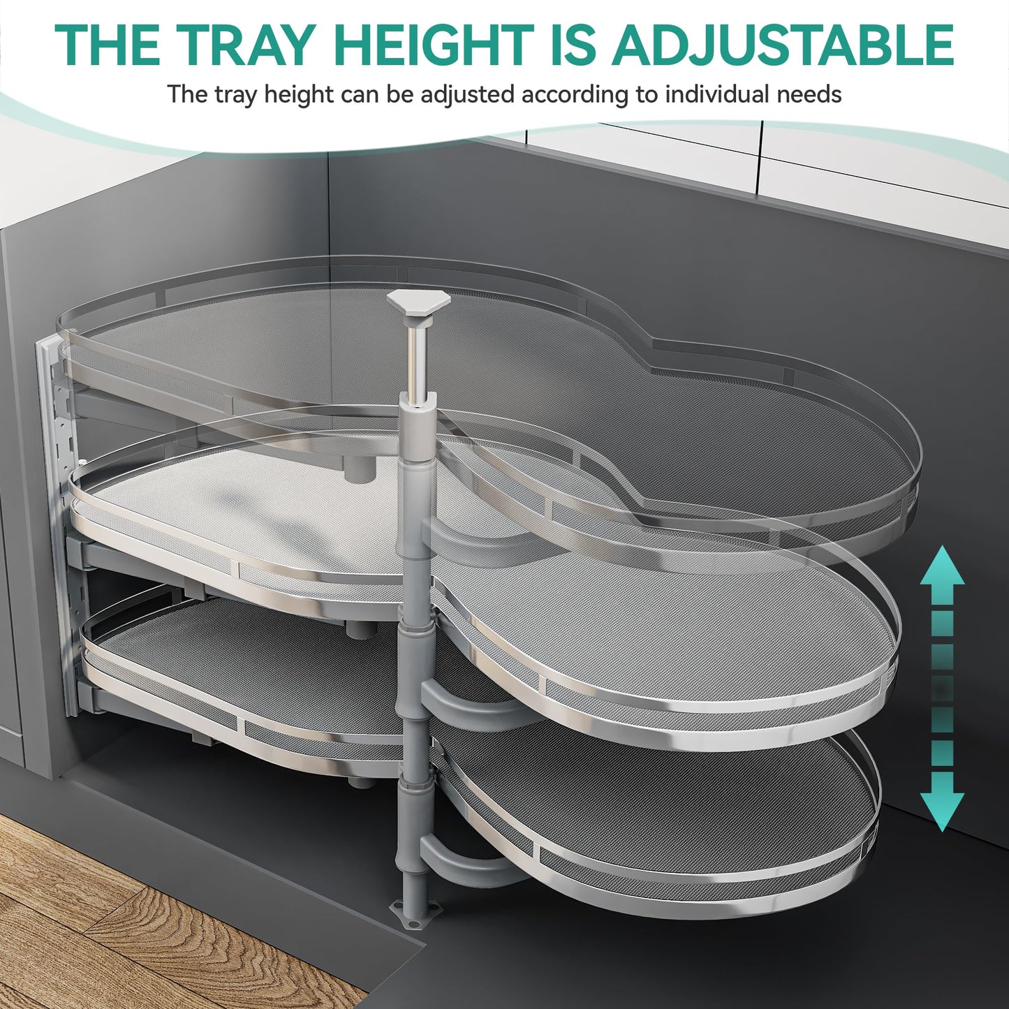 YITAHOME 32" Blind Corner Pull-Out Organizer, Soft-Close Swing-Out 2-Tier Height-Adjustable Lazy Susan, Left Swing Pull Out Organizer, Gray