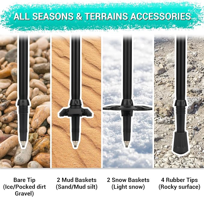 TheFitLife Trekking Poles - Lightweight 7075 Aluminum Hiking Sticks with Cork Grips, Adjustable Telescopic Design, Metal Flip Lock for Men & Women - Perfect for Hiking, Walking, Camping & Backpacking
