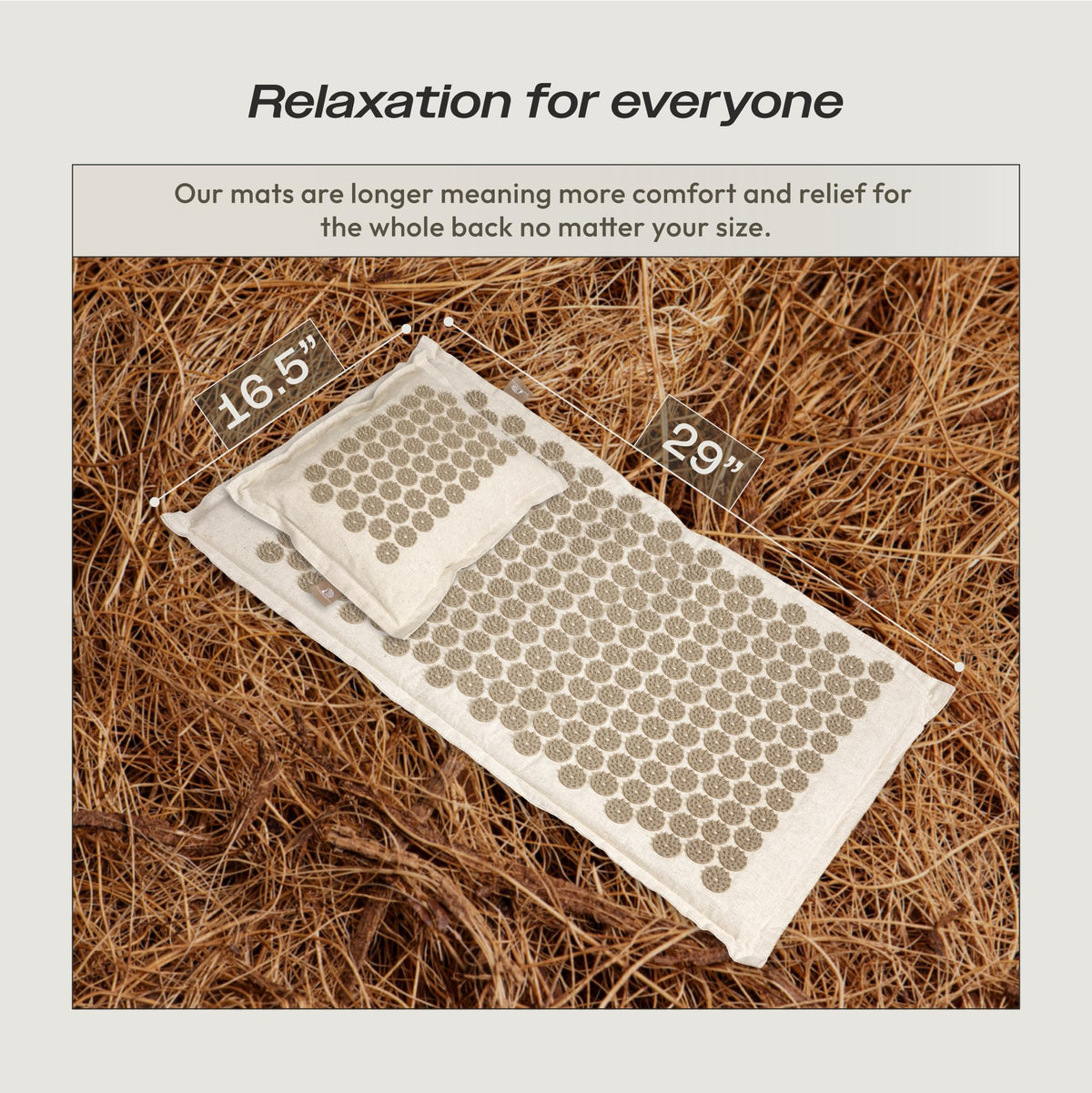 Acupressure Mat & Pillow Set with Hot/Cold Gel Pack for Back and Neck Pain Relief, Sciatica and Pressure Point Aches - Ideal Acupuncture Mat for Sleeping Aid & Workout Recovery (Natural Linen)